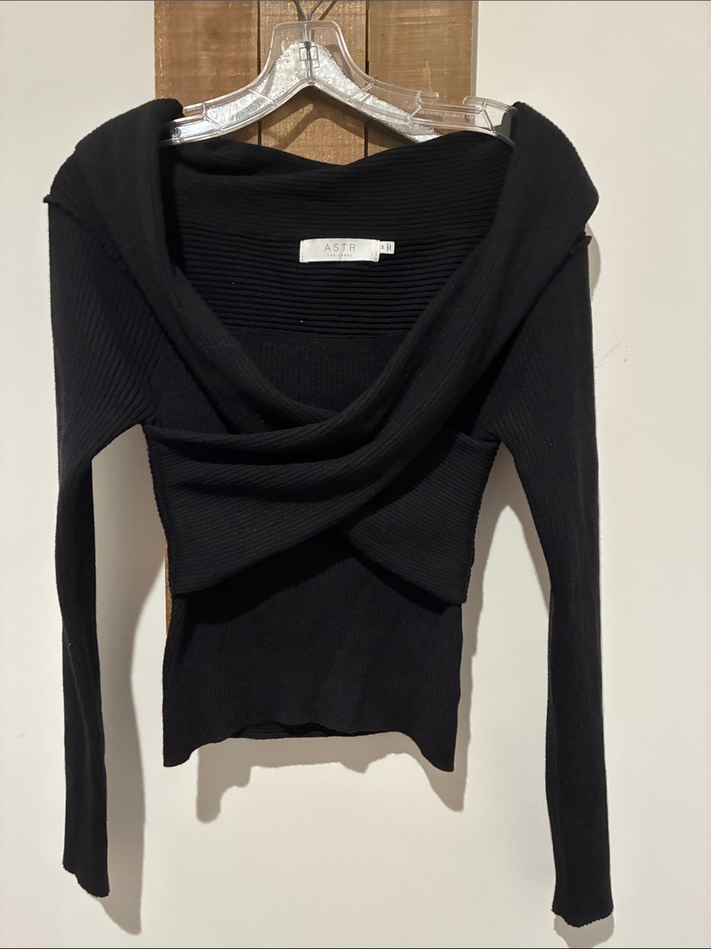 Astr Black Ribbed Knit Top with Subtle Sheen